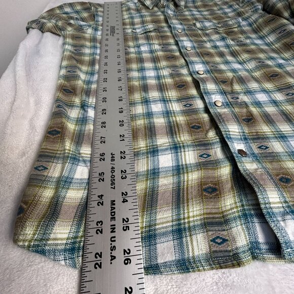 Ariat Retro Fit Mens Plaid Long Sleeve Button-Up Snap Shirt Medium Brown/Blue - Picture 12 of 12